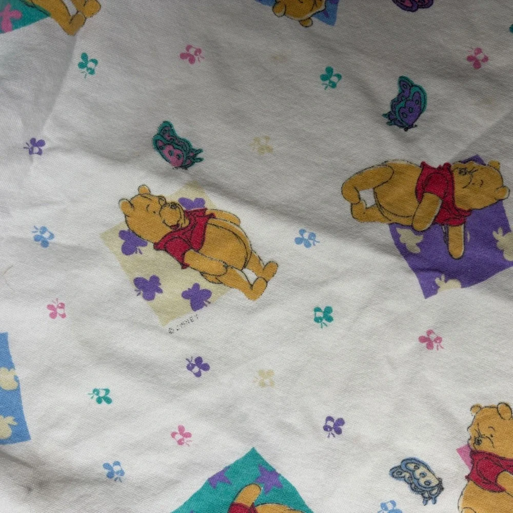 Vintage‎ Disney Winnie the Pooh Receiving Baby Blanket White Pastel 30x36